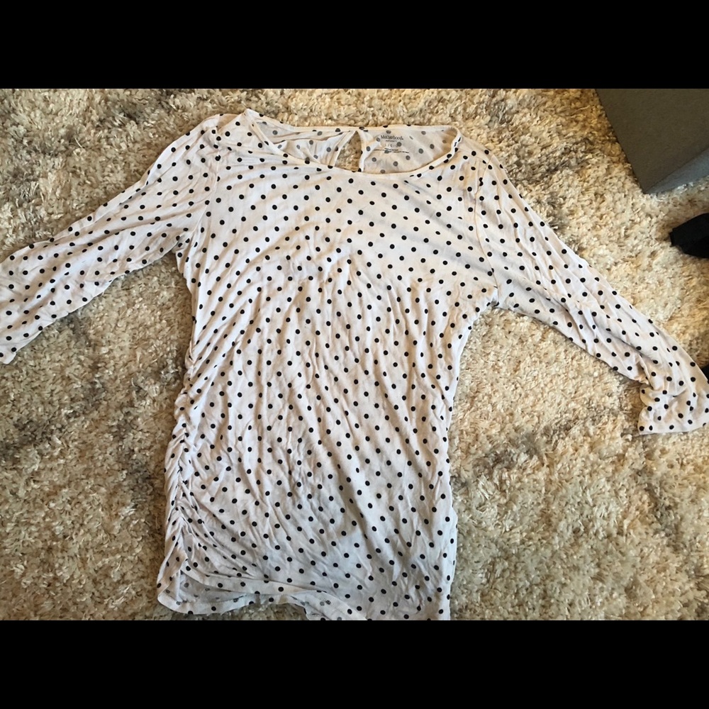 Long Sleeve Polka Dot Top with Ruched Sides